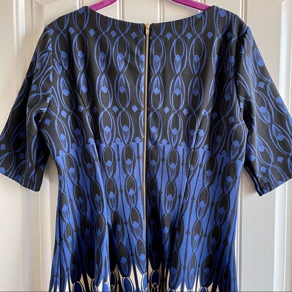 Danny & Nicole Blue Print 3/4 Sleeve Fit and Flare Midi Dress SZ 10 EUC - Picture 7 of 8